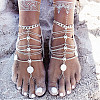 Bohemian Multi-layer Chain Alloy Coin Tassel Toe Ring Anklets for Women LS-AJEW-B107-01P-1