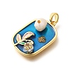 Brass Dodger Blue Glitter Enamel Rectangle Pendants KK-K398-14G-2
