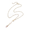 Natural Cultured Freshwater Pearl & Freshwater Shell Star & Brass Pave Colorful Cubic Zirconia Cross Pendant 304 Stainless Steel Cable Chain Y Necklaces NJEW-JN05365-4