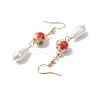 Round with Flower Pattern Porcelain Ceramic Dangle Earrings EJEW-JE06347-02-4