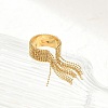 Round Ball Tassel 304 Stainless Steel Cuff Rings for Women RJEW-U039-03G-3