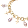 Natural Pearl Rice and 304 Stainless Steel Cross Charm Bracelets for Women BJEW-JB12984-3