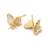 Brass Micro Pave Cubic Zirconia Shell Stud Earrings Findings KK-D363-07G-2