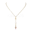 Natural Cultured Freshwater Pearl & Freshwater Shell Star & Brass Pave Colorful Cubic Zirconia Cross Pendant 304 Stainless Steel Cable Chain Y Necklaces NJEW-JN05365-2