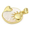Rack Plating Brass Pave Shell Flat Round Heart Pendants KK-Z063-13G-01-2