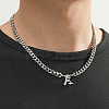 304 Stainless Steel Initial Pendant Cuban Link Chain Necklaces FS-WGB15F2-01-3