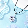 Handmade Blue and White Porcelain & Glass Seed Beaded Flower Pendant Waxed Cotton Cord Necklaces NJEW-MZ00141-1