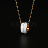 304 Stainless Steel Enamel Ring Pendant Necklaces for Women UA5273-1-3