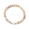 Natural Cultured Freshwater Pearl & Shell & Brass Spacer Beads Stretch Bracelets for Women BJEW-JB11874-01-2