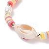 Natual Shell with Evil Eye & Pearl Braided Bead Bracelet BJEW-TA00049-01-5