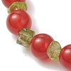 Natural Peridot Chip & Natural Carnelian Round Beaded Stretch Bracelets for Women BJEW-JB13279-02-3