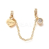 Brass Clear Cubic Zirconia European Safety Chains with Heart Charms KK-C085-15G-1