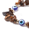 Natural Tiger Eye Chips & Resin Evil Eye Braided Bead Bracelet BJEW-JB08495-02-4