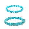 2Pcs 2 Style Synthetic Turquoise(Dyed) Skull Stretch Bracelets Set BJEW-JB08068-1