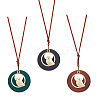 3Pcs 3 Colors Alloy Flat Round with Bird Pendant Necklaces Set with Faux Suede Cords NJEW-FI0001-30-1