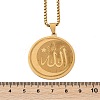 201 Stainless Steel Flat Round with Arabic Pendant Box Chain Necklaces for Women Men NJEW-R013-03G-5