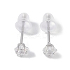Rhodium Plated Star 999 Fine Silver Cubic Zirconia Stud Earrings for Women EJEW-S215-21P-2
