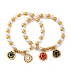 201 Stainless Steel Round Beaded Stretch Bracelets BJEW-C090-03G-G-4