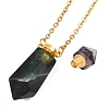 1Pc Natural Fluorite Faceted Hexagonal Prism Perfume Bottle Pendant Necklaces NJEW-FH0001-24-3