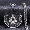 201 Stainless Steel Black Enamel Rune Tree of Life Pendant Necklaces for Men LS-NJEW-K283-27P-1