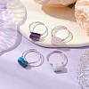 4Pcs 4 Styles Column Natural Apatite & Aquamarine & Amethyst & Rose Quartz Finger Rings Sets RJEW-TA00149-2