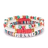 3Pcs 3 Style Polymer Clay Heishi Surfer Stretch Bracelets Set with Word Jolly Acrylic Beads BJEW-TA00129-1