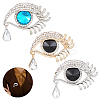 AHADEMAKER 3Pcs 3 Colors Crystal Rhinestone Eye of Ra/Re Safety Pin Brooch with Glass Beads JEWB-GA0001-09-1