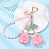 Handmade Cotton Yarn Crochet Lily of the Valley & Glass Pearl Round Bead Pendant Decorations HJEW-JM04389-04-2