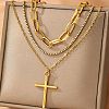 304 Stainless Steel Cross Pendant 3 Layer Necklaces for Women NJEW-F343-02G-2