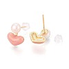 Heart Brass Natural Pearl Stud Earrings PEAR-N017-07A-2