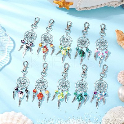 10Pcs 5 Styles Woven Net/Web with Wing Alloy Pendant Decorations HJEW-JM02975-02-1