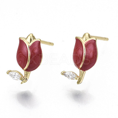 Brass Micro Pave Clear Cubic Zirconia Stud Earring KK-N232-118B-NF-1