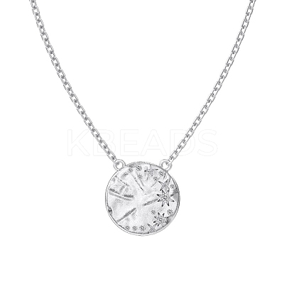 Flat Round with Star 925 Sterling Silver Micro Pave Cubic Zirconia Pendant Necklaces NJEW-K279-04MS-1