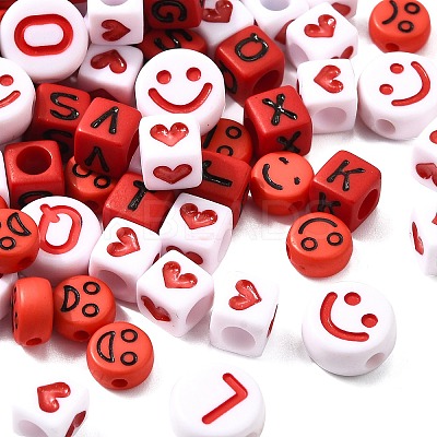200Pcs Expression & Letter Acrylic Beads MACR-FP0001-28-1