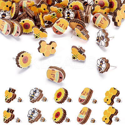 Bee Theme Wooden Stud Earrings WOOD-TA0002-64-1