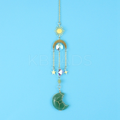 Green Aventurine Moon Sun Catcher Hanging Ornaments HJEW-PW0002-11I-1