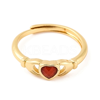 Hand with Heart Natural Carnelian Agate Adjustable Rings RJEW-Q817-06G-02-1