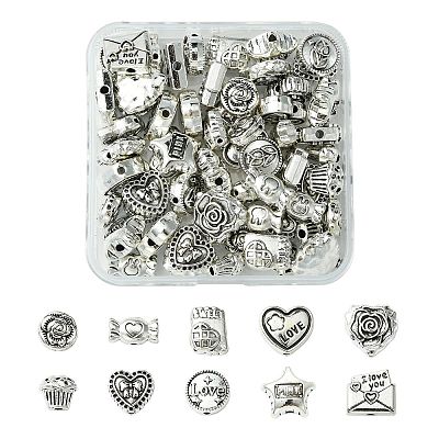 60Pcs 10 Styles Valentine's Day Theme Tibetan Style Alloy Beads TIBEB-CJ0001-38-1