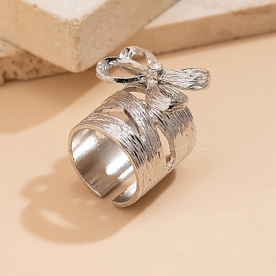 Alloy Rhinestone Bowknot Wide Open Cuff Rings for Women RJEW-S412-07P-1