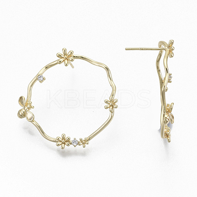 Brass Micro Pave Clear Cubic Zirconia Stud Earrings EJEW-T007-12G-NF-1