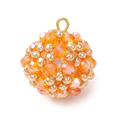 Electroplate Glass & Round Rocailles & Glass Pearl Beaded Pendants PALLOY-MZ00879-07-1
