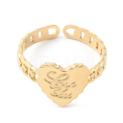 304 Stainless Steel Heart with Love You Open Cuff Rings for Valentine's Day RJEW-D002-15G-1