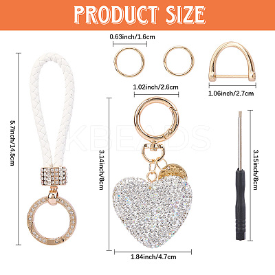 2Pcs 2 Styles PU Leather and Alloy Rhinestone Braided Keychain & Pendant Decorations KEYC-CN0001-11D-1