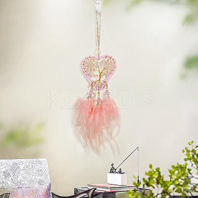 Natural Rose Quartz Heart with Tree of Life Pendant Decorations PW-WG95055-01-1