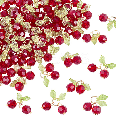 60Pcs Cherry Acrylic & Glass Pendants PALLOY-WH00017-1