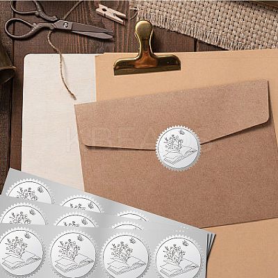 Round Plastic Silver Foil Embossed Picture Stickers DIY-WH0503-011-1