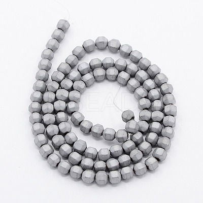 Frosted Electroplate Non-magnetic Synthetic Hematite Round Beads Strands G-N0014-4mm-19-1
