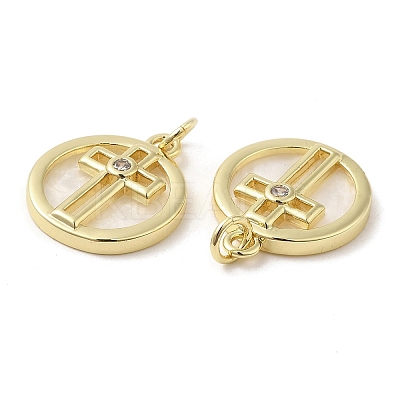 Rack Plating Brass Micro Pave Clear Cubic Zirconia Pendants ZIRC-Q203-01G-02-1