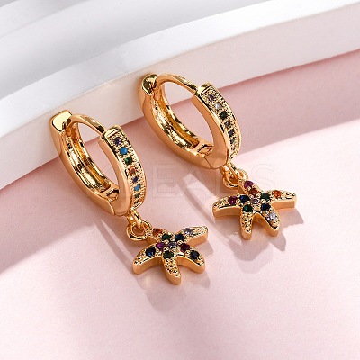 Starfish Brass Micro Pave Cubic Zirconia Hoop Earrings EJEW-F384-14G-02-1