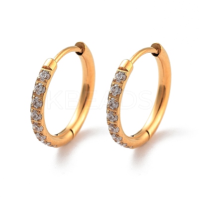 Ion Plating(IP) 316 Surgical Stainless Steel Pave Clear Cubic Zirconia Hoop Earrings Women EJEW-A109-01C-G-1